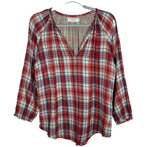 Velvet Women's Sz S double gauze plaid peasant top